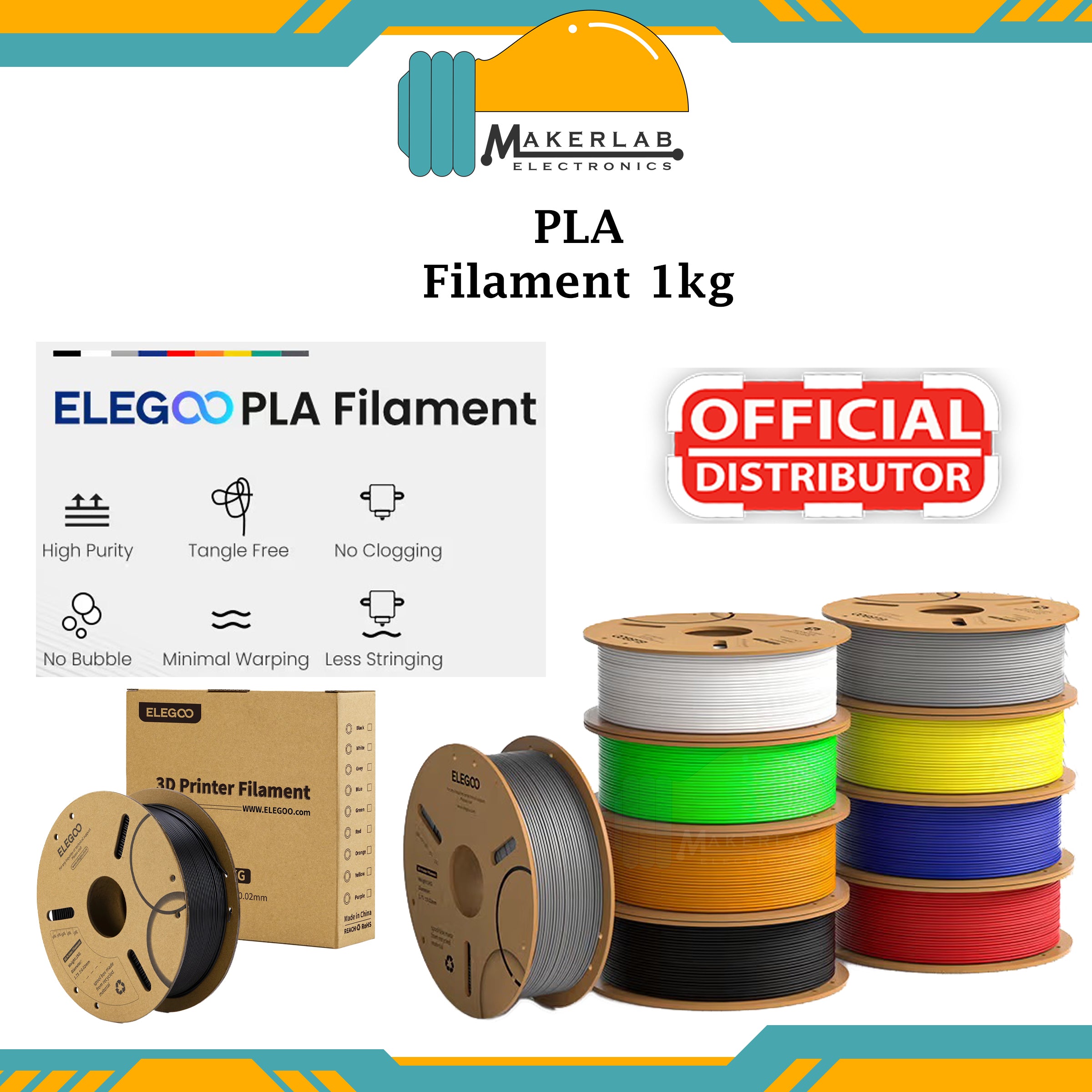 Elegoo PLA Filaments 1.75mm 1KG – Makerlab Electronics