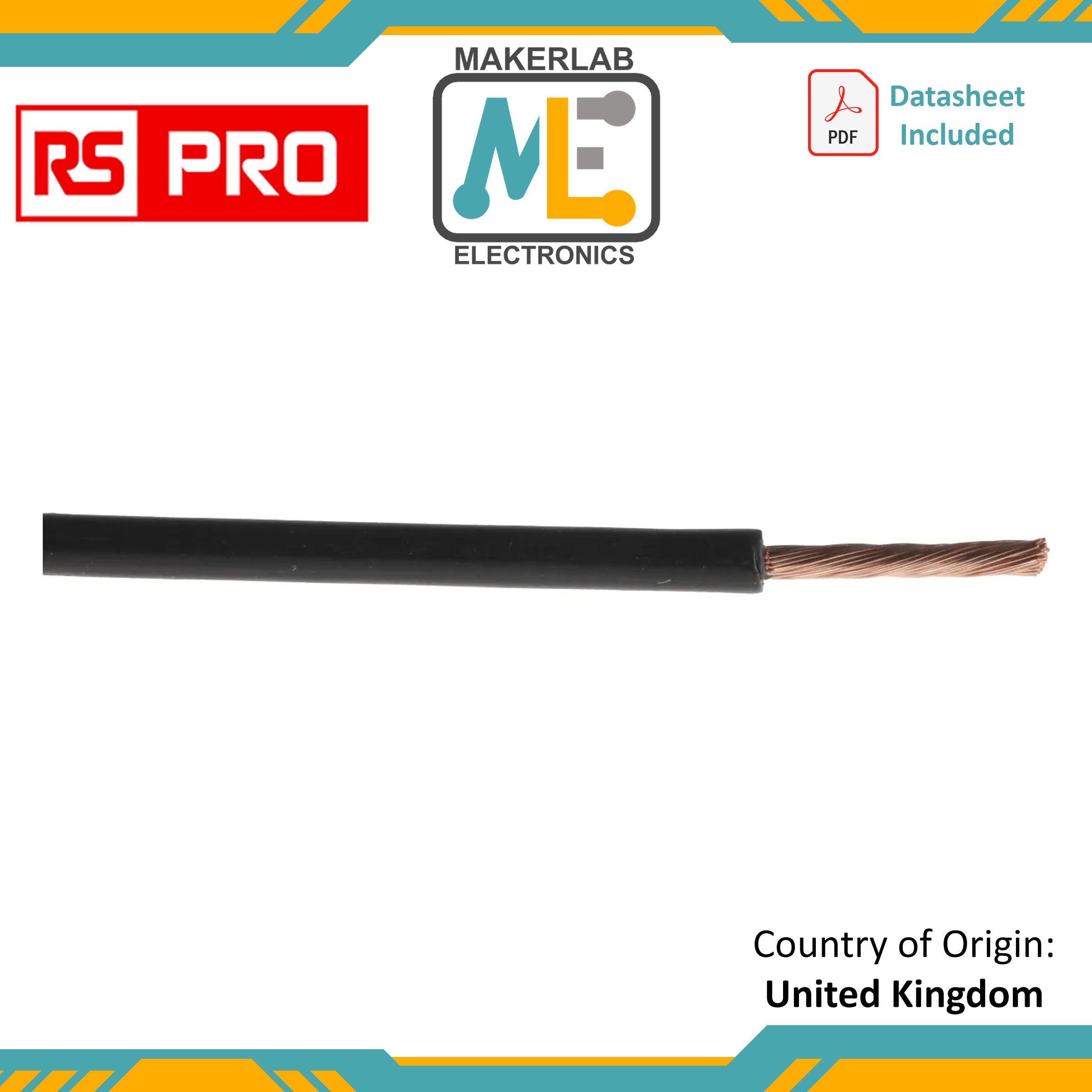 RS PRO Black 2.1 mm² Hook Up Wire, 14 AWG, 50/0.25 mm, 100m, Cross Linked  Polyolefin Insulation