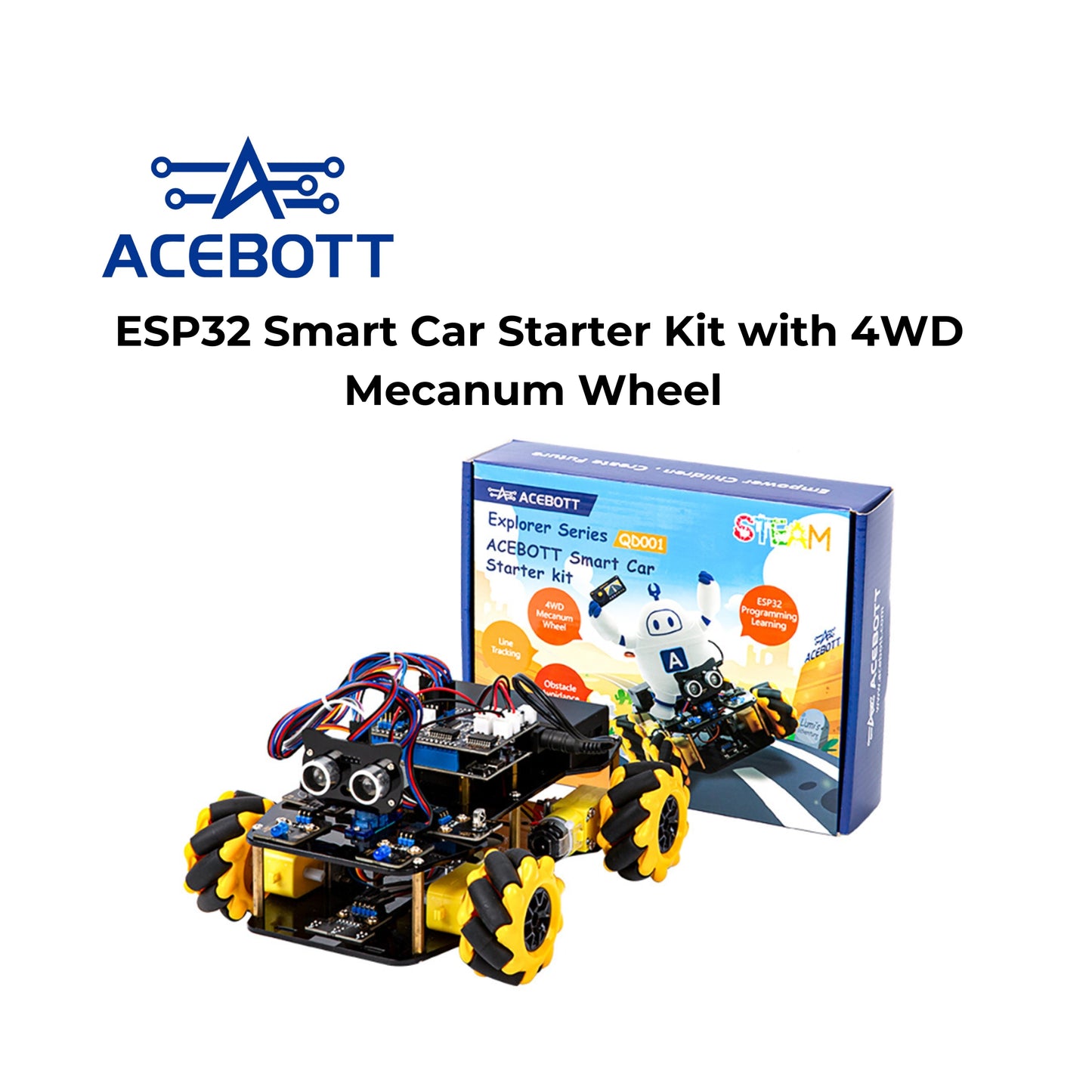 ACEBOTT ESP32 Smart Car Starter Kit with 4WD Mecanum Wheel Off-road Car Muti-Direction | QD001