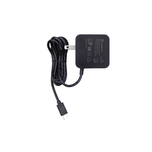 Black 27W USB-C PD Power Supply for Raspberry Pi 5