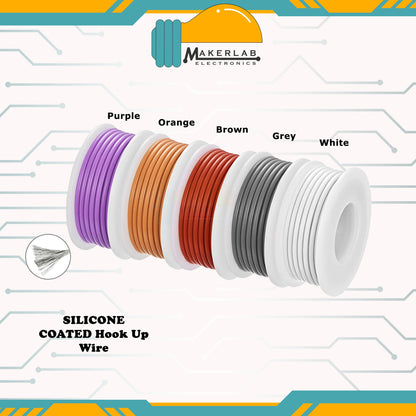 SILICONE COATED 18AWG 20AWG 22AWG 24AWG Tinned Copper Stranded Hook up Wire 5 Color Spool High Temperature