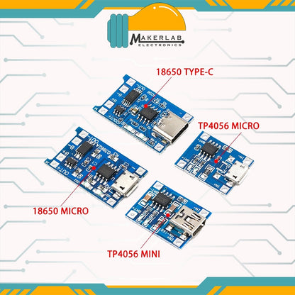 Type C Micro USB 5V 1A 18650 TP4056 Lithium Battery Charger Module Charging Board With Protection