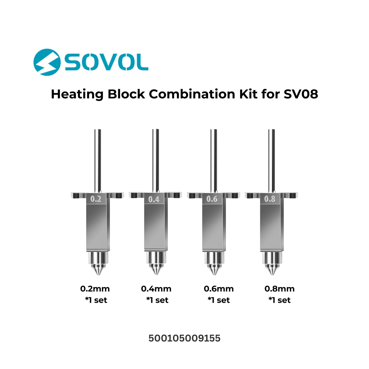 Sovol Heating Block Combination Kit - 0.2mm + 0.4mm + 0.6mm + 0.8mm for SV08 3D Printer