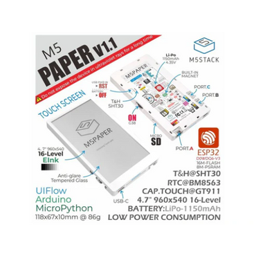 M5Paper ESP32 Development Kit V1.1 (960X540, 4.7" eInk display, 235 ppi)