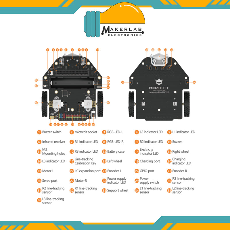 Micro:Maqueen Plus Educational Robot Micro:Bit (micro:bit NOT included)