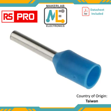 RS PRO Insulated Crimp Bootlace Ferrule, 8mm Pin Length, 1.5mm Pin Diameter, 0.75mmÂ² Wire Size, Blue