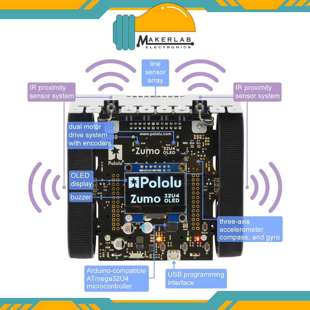 Pololu Zumo 32U4 OLED Robot (Assembled with 75:1 HP Motors)