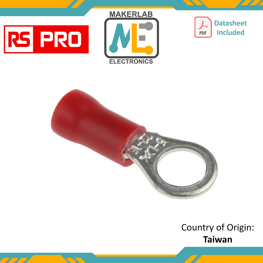 534-200 | 1pc Red RS PRO Insulated Ring Terminal, M5 Stud Size, 0.5mm? to 1.5mm? Wire Size