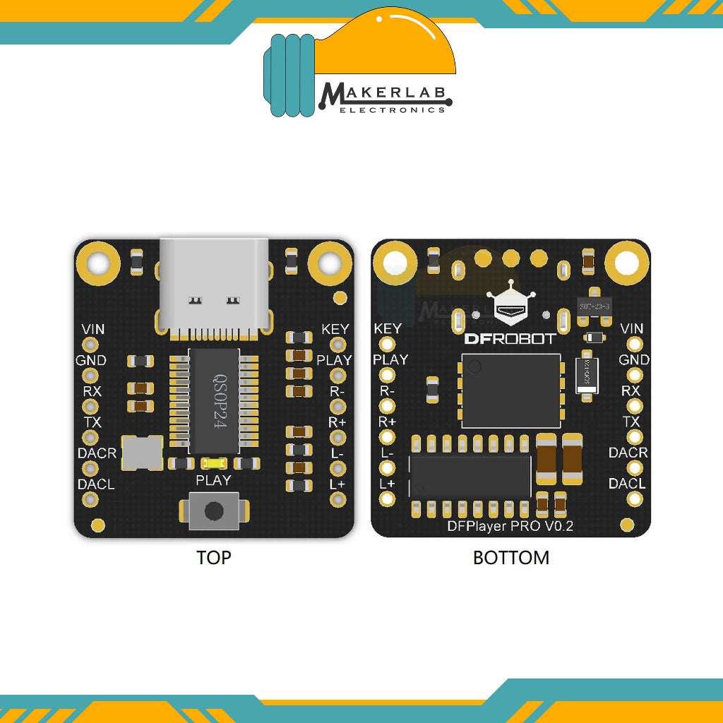 DFRobot Fermion: DFPlayer Pro - A mini MP3 Player with On-board 128MB Storage (Breakout) | DFR0768