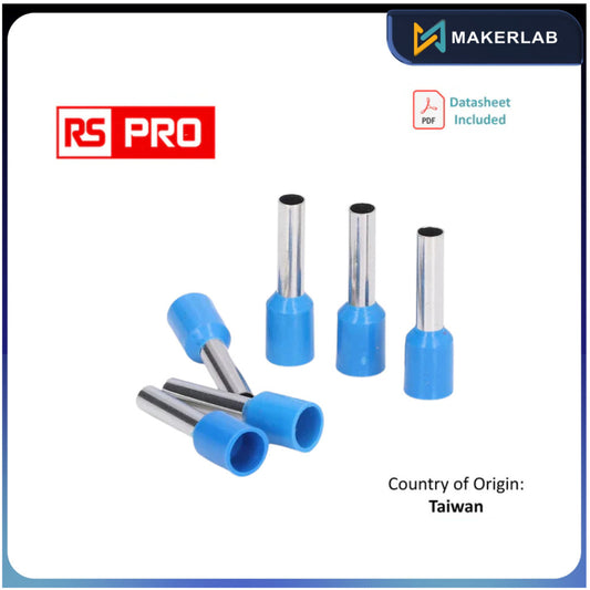 458-695 | 1pc Blue RS PRO Insulated Crimp Bootlace Ferrule, 8mm Pin Length, 1.5mm Pin Diameter, 0.75mm? Wire Size