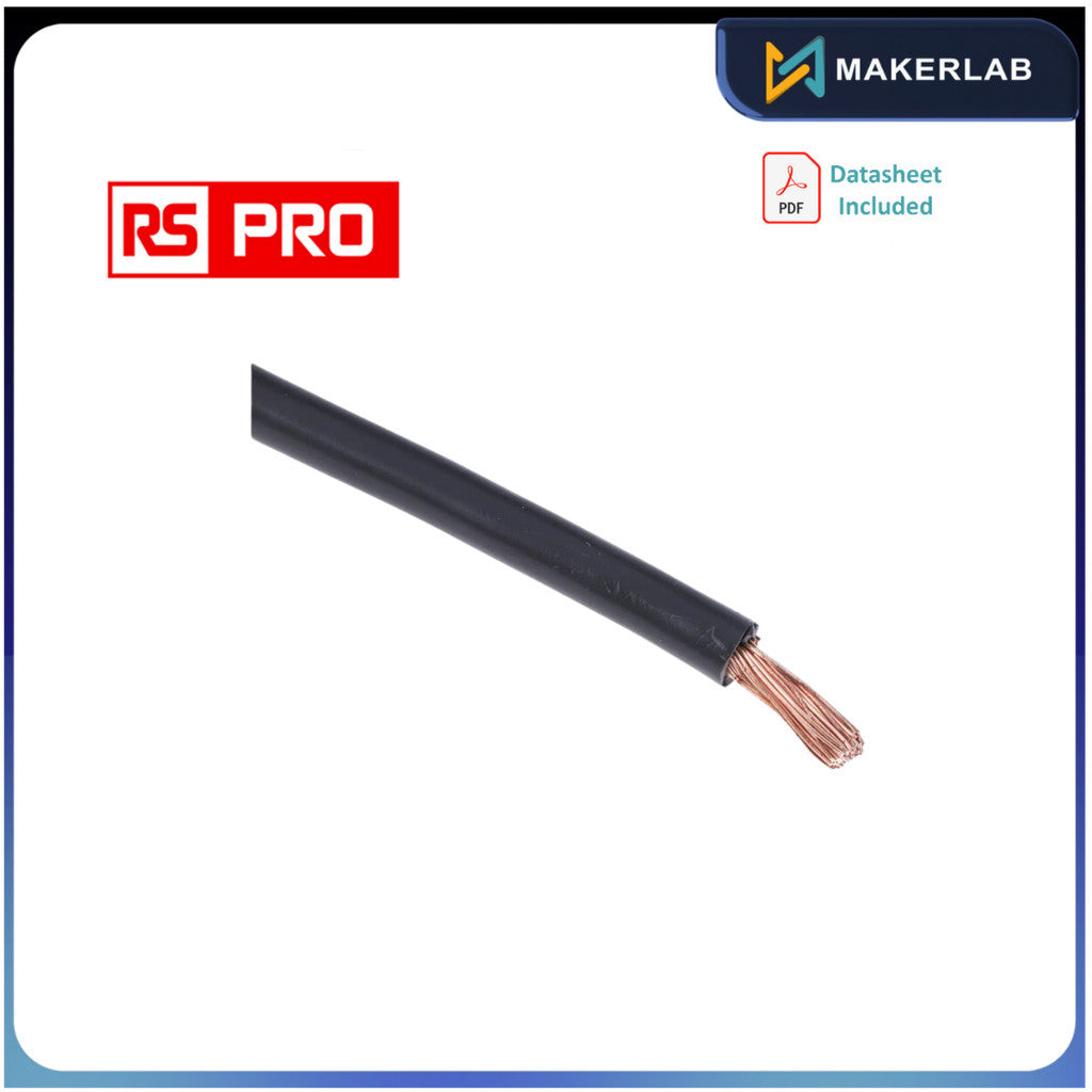 RS PRO Black 6 mm² Hook Up Wire, 9 AWG, 84/0.3mm, 25m, PVC Insulation