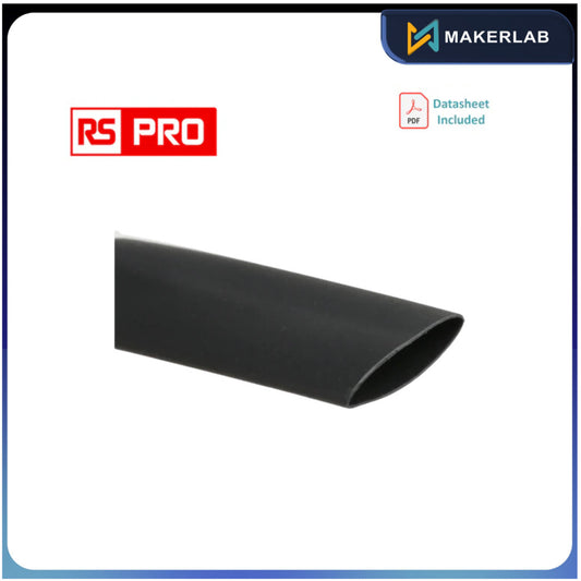 RS PRO Heat Shrink Tubing, Black 9.5mm Sleeve Dia. x 12m Length 2:1 Ratio