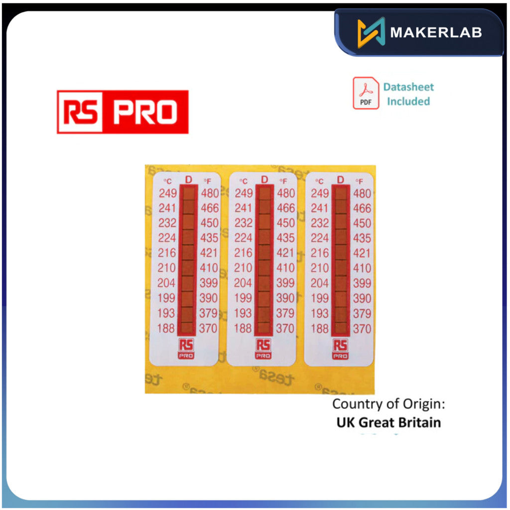 779-9785 | 1 pack of 10, RS PRO Non-Reversible Temperature Sensitive Label, 188??C to 249??C, 10 Levels