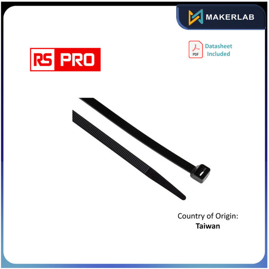 RS PRO Cable Tie, 380mm x 7.6 mm, Black Nylon, Pk-100