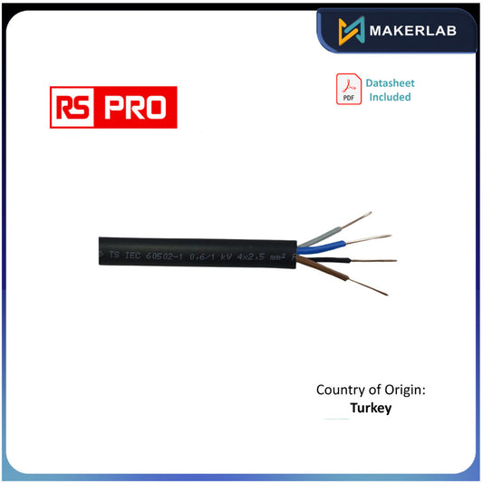 RS PRO 4 Core Power Cable, 6 mm², 50m, Black PVC Sheath, NYY-J, 1 kV, 600 V