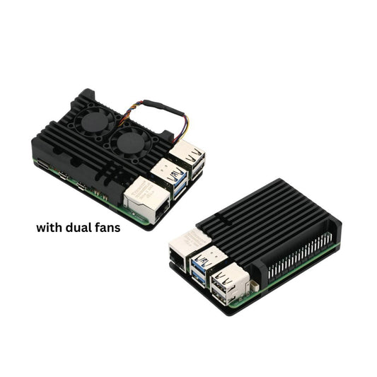 Black Metal Aluminum Case with Four-line Double Fans for Raspberry Pi 5