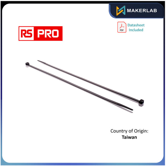 RS PRO Cable Tie, 300mm x 4.8 mm, Black Nylon, Pk-100 | 233-487