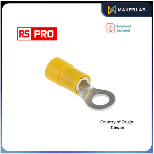 613-9659 | 1pc Yellow RS PRO Insulated Ring Terminal, M5 Stud Size, 4mm? to 6mm? Wire Size