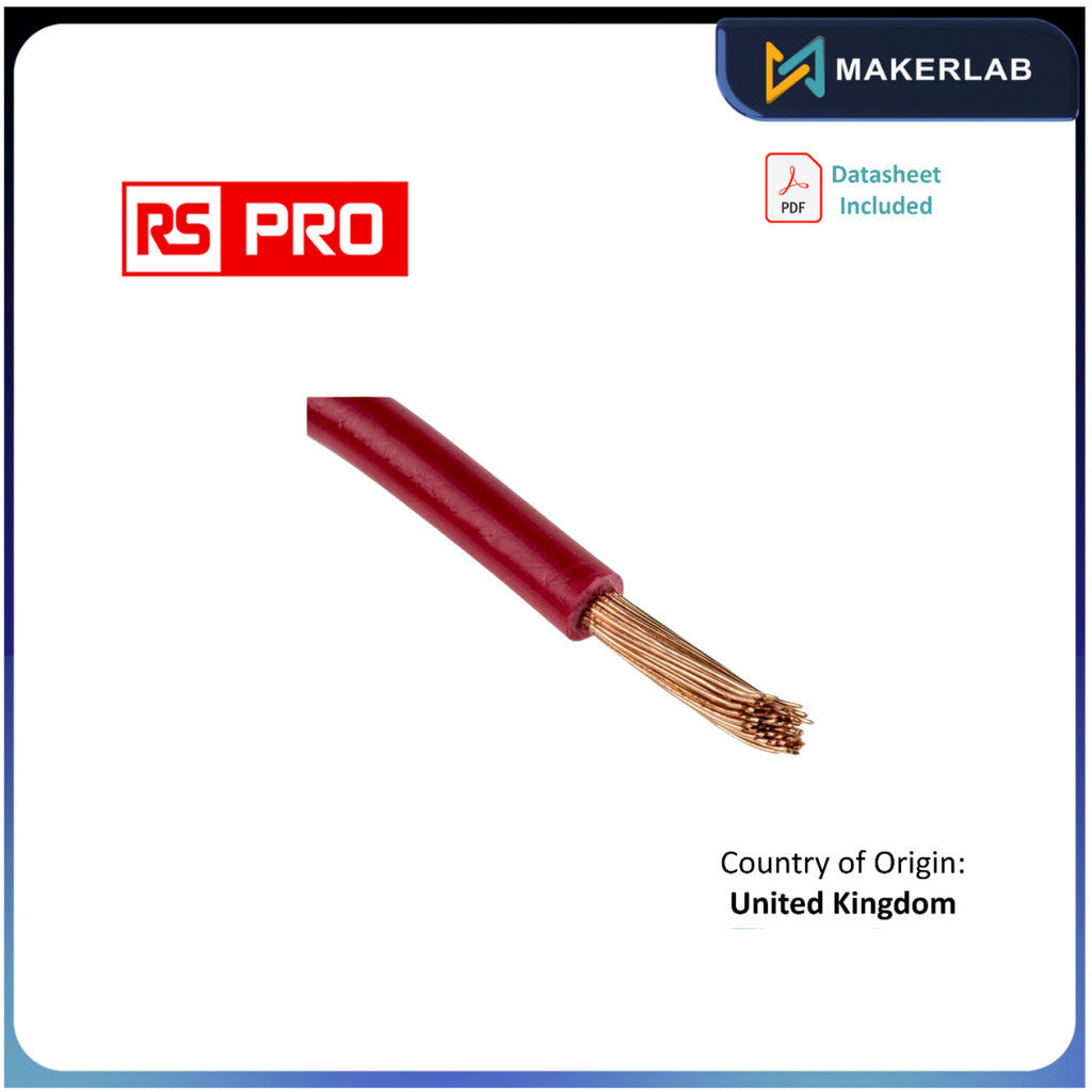 RS PRO Red 4 mm² Hook Up Wire, 12 AWG, 52/0.3 mm, 100m, PVC Insulation