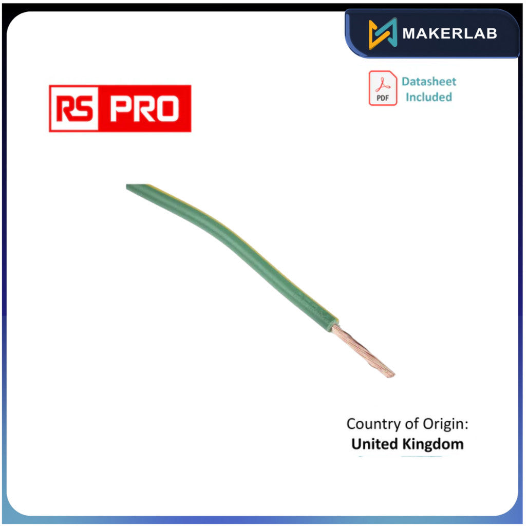 RS PRO Green/Yellow 2.5 mm² Hook Up Wire, 13 AWG, 50/0.25 mm, 100m, PVC Insulation