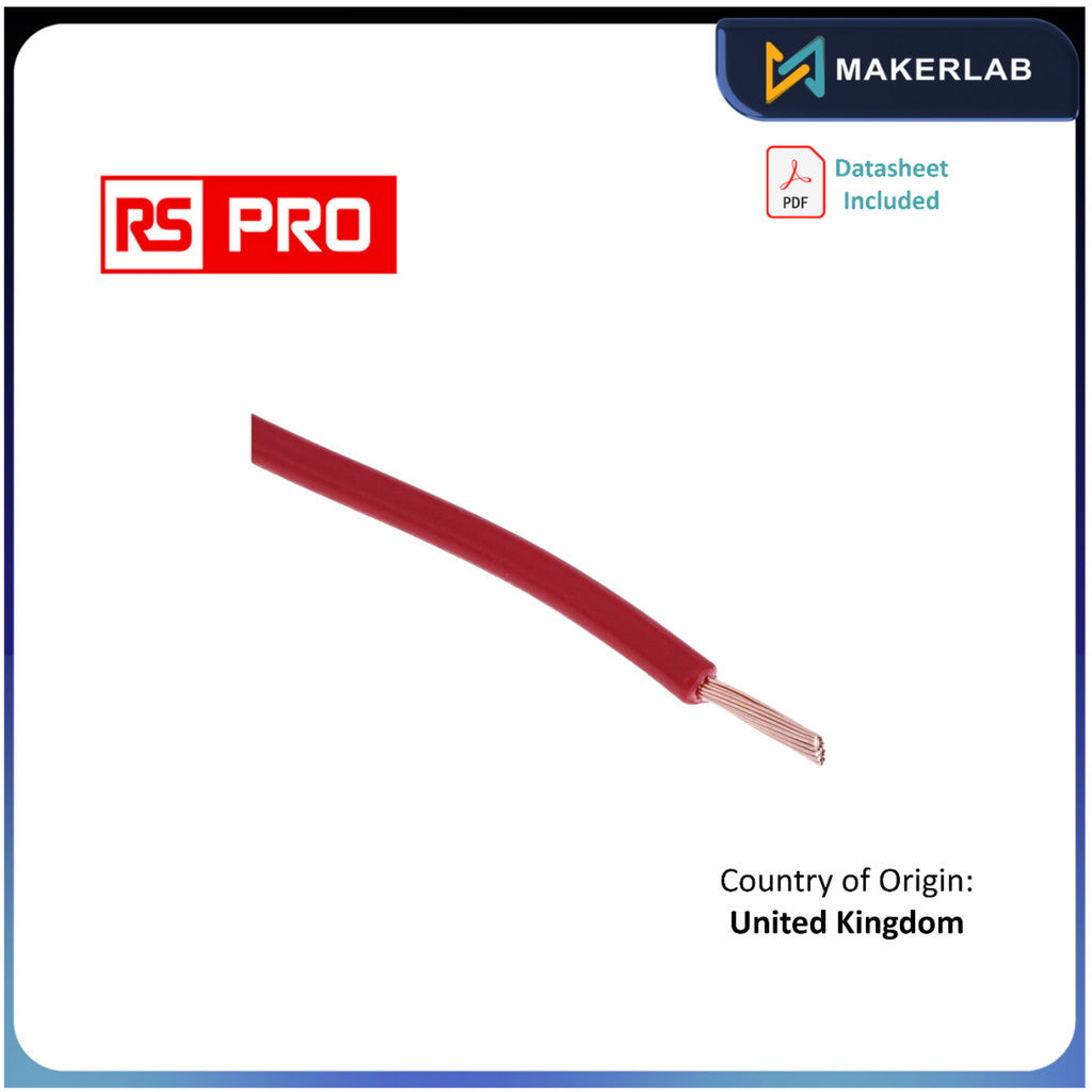 RS PRO Red 1.5 mm² Hook Up Wire, 30/0.25 mm, 1 Reel of 100m | 180-5950