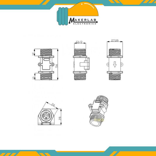 Transparent Water Flow Sensor (Sea) YF-S201C Flowmeter G1/2 1-30L/min 5-15V