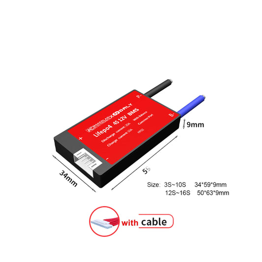 Solar DALY BMS 4S 12V | 8S 24V | 16S 48V Lifepo4 Battery Protection Board with Balance Leads Wires