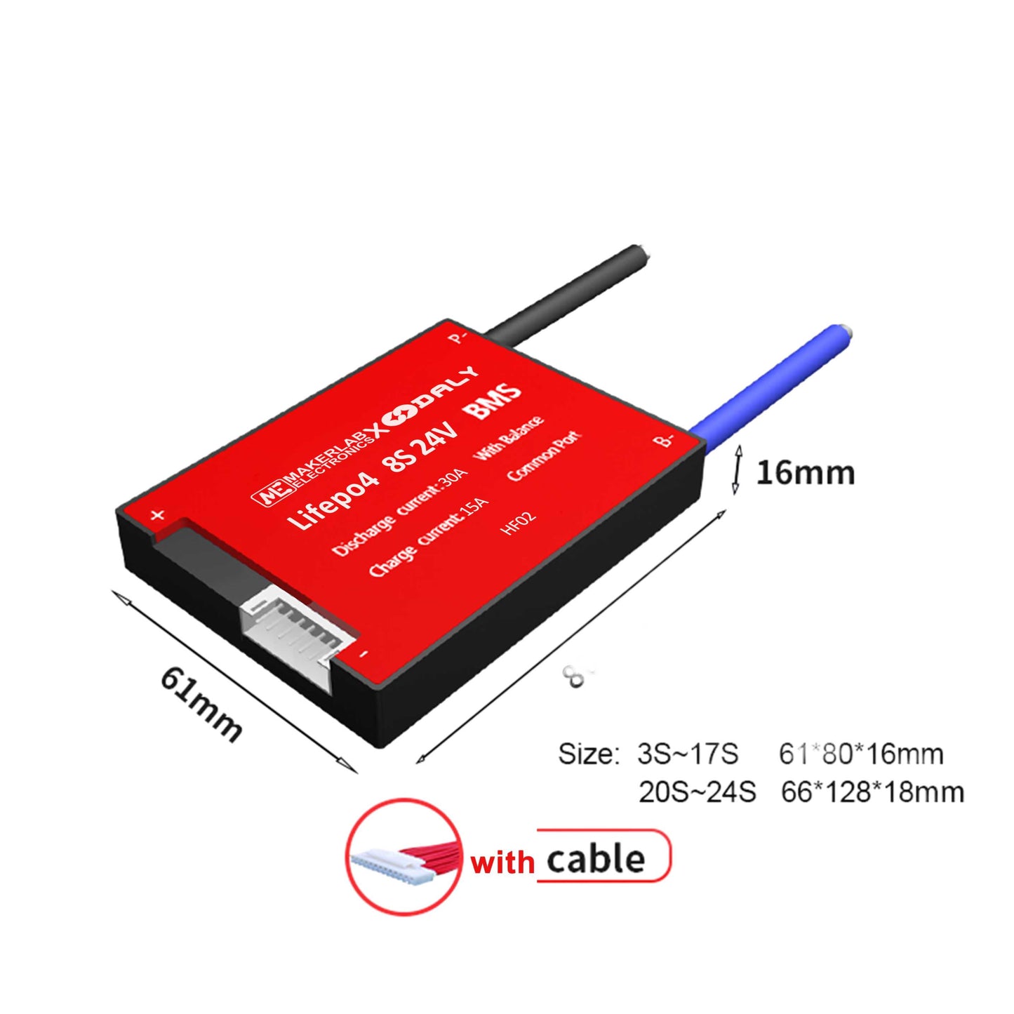 Solar DALY BMS 4S 12V | 8S 24V | 16S 48V Lifepo4 Battery Protection Board with Balance Leads Wires