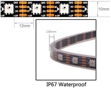 12V WS2815 Neopixel Programmable RGB LED Strip 60 LEDs/M IP65 IP67 4 Wires - 1 Roll of 5 meters